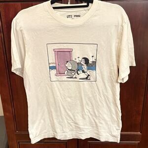 Uniqlo White Doraemon Two-sided Graphic Tee - Size S